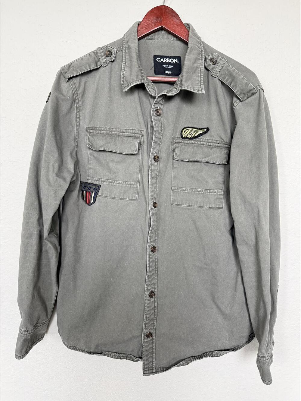 Carbon Gray Military Utility Button Down Shirt Large